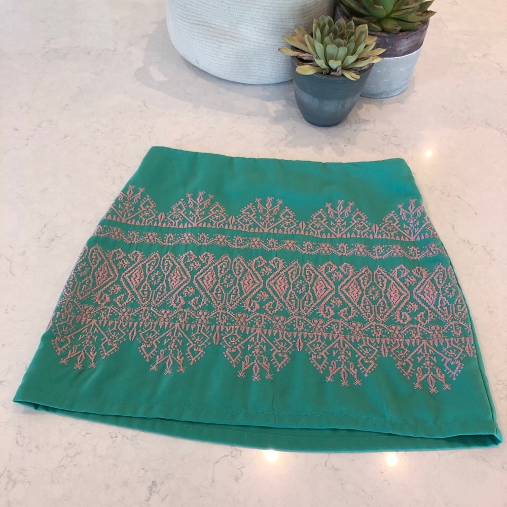 Francesca’s green and pink detail skirt